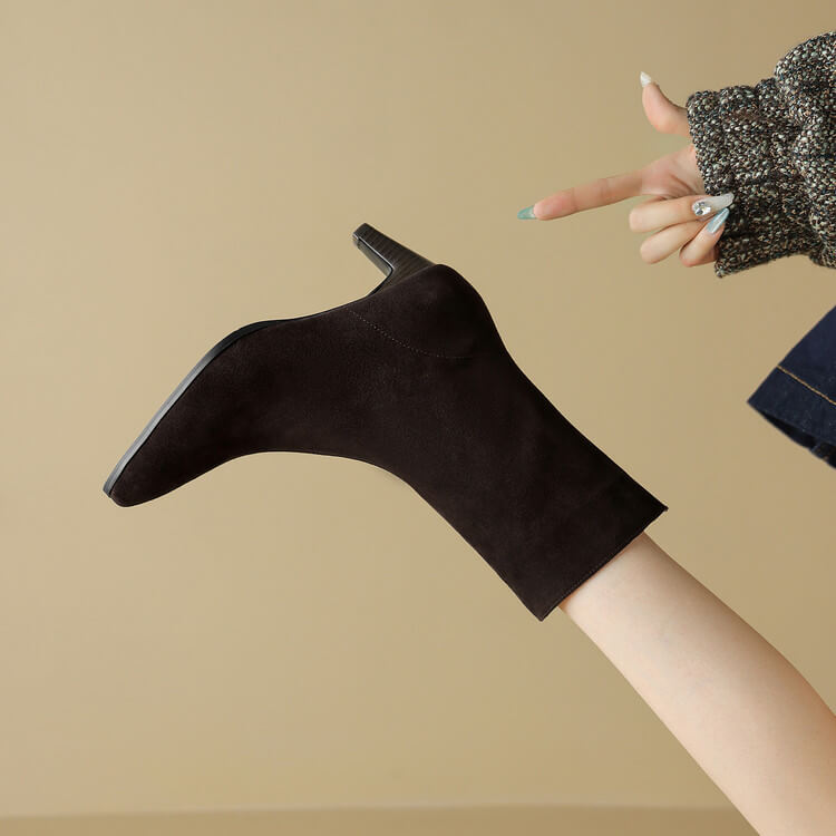 Square Toe Suede Mid-calf Boots with Low Heels Y2747 Boots Y2747