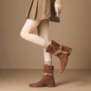 Women’s Suede Square Toe Low Heel Ankle Boots with Braided Strap Y2769 Boots Y2769