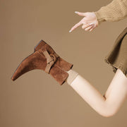 Women’s Suede Square Toe Low Heel Ankle Boots with Braided Strap Y2769 Boots Y2769