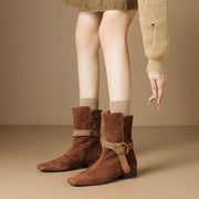Women’s Suede Square Toe Low Heel Ankle Boots with Braided Strap Y2769 Boots Y2769