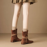 Women’s Suede Square Toe Low Heel Ankle Boots with Braided Strap Y2769 Boots Y2769
