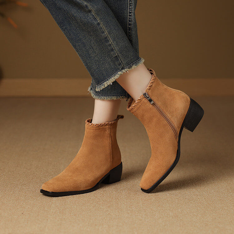 Isyou ibeauty Suede Square-Toe Ankle Boots Y2753 Boots Y2753