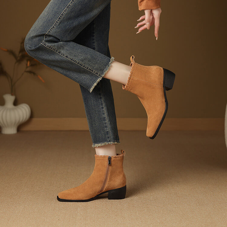 Isyou ibeauty Suede Square-Toe Ankle Boots Y2753 Boots Y2753