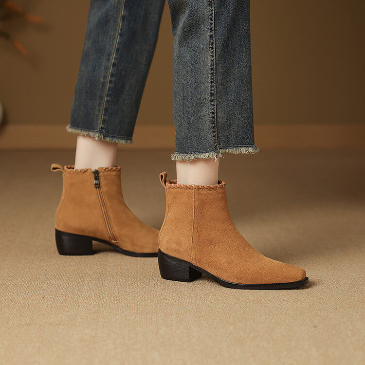 Isyou ibeauty Suede Square-Toe Ankle Boots Y2753 Boots Y2753