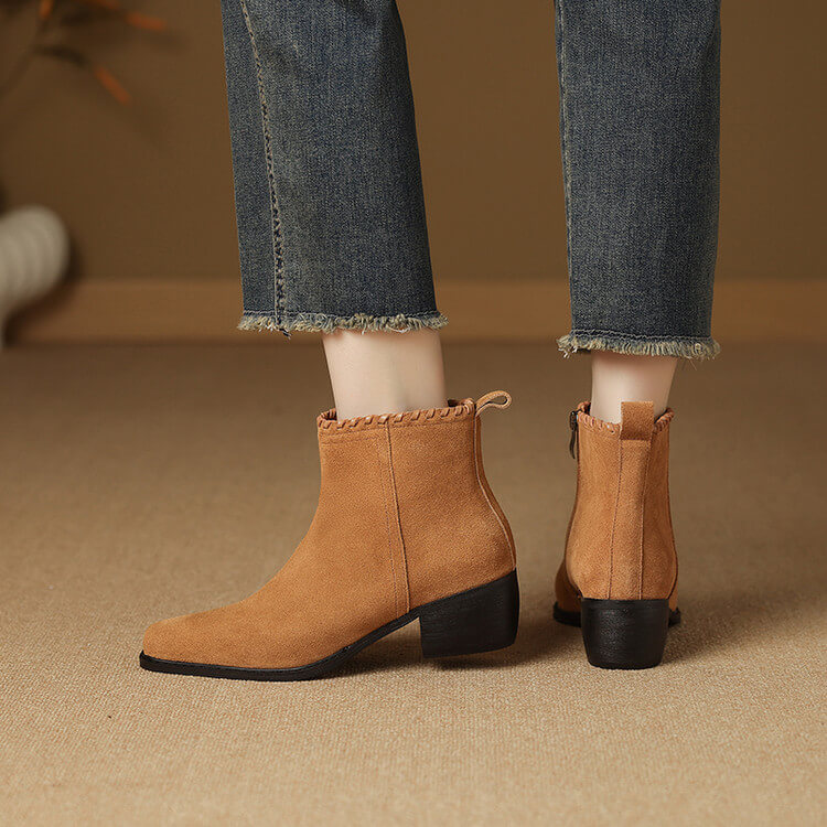 Isyou ibeauty Suede Square-Toe Ankle Boots Y2753 Boots Y2753