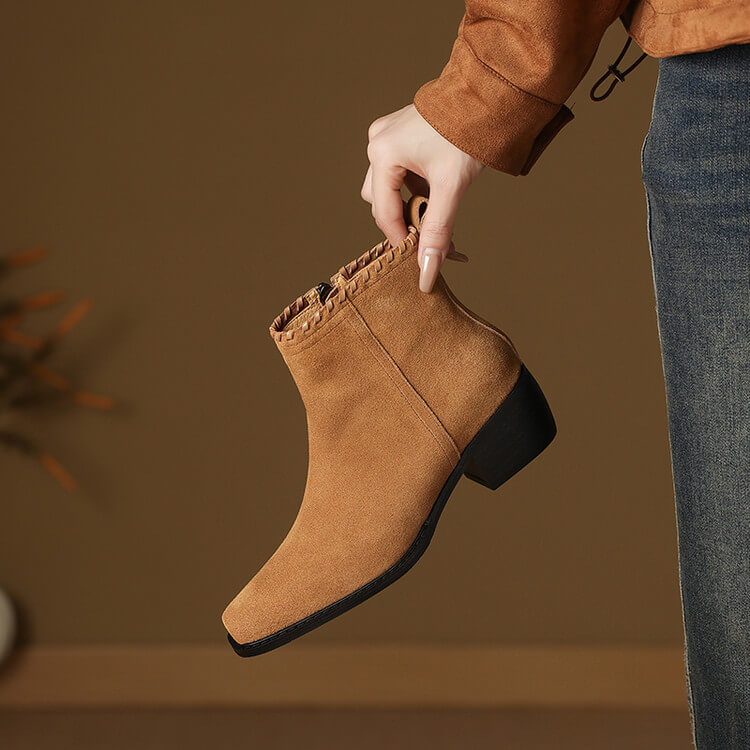 Isyou ibeauty Suede Square-Toe Ankle Boots Y2753 Boots Y2753