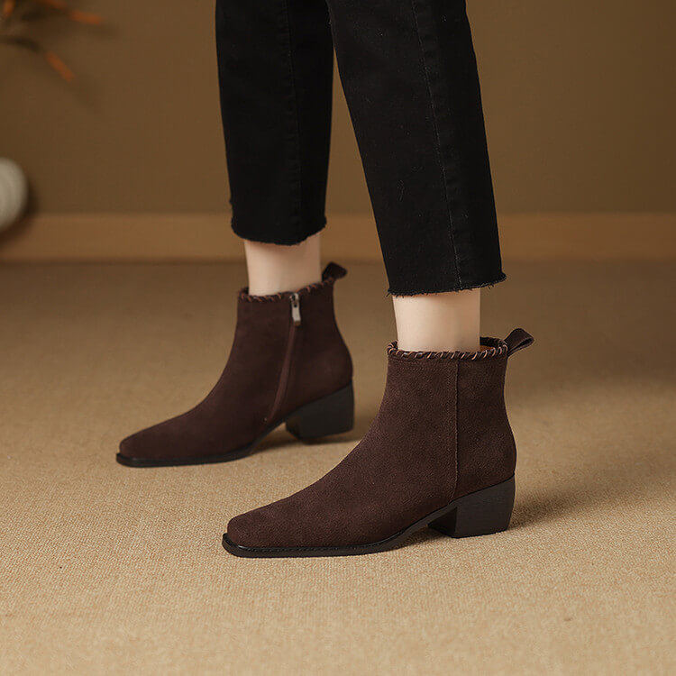 Isyou ibeauty Suede Square-Toe Ankle Boots Y2753 Boots Y2753