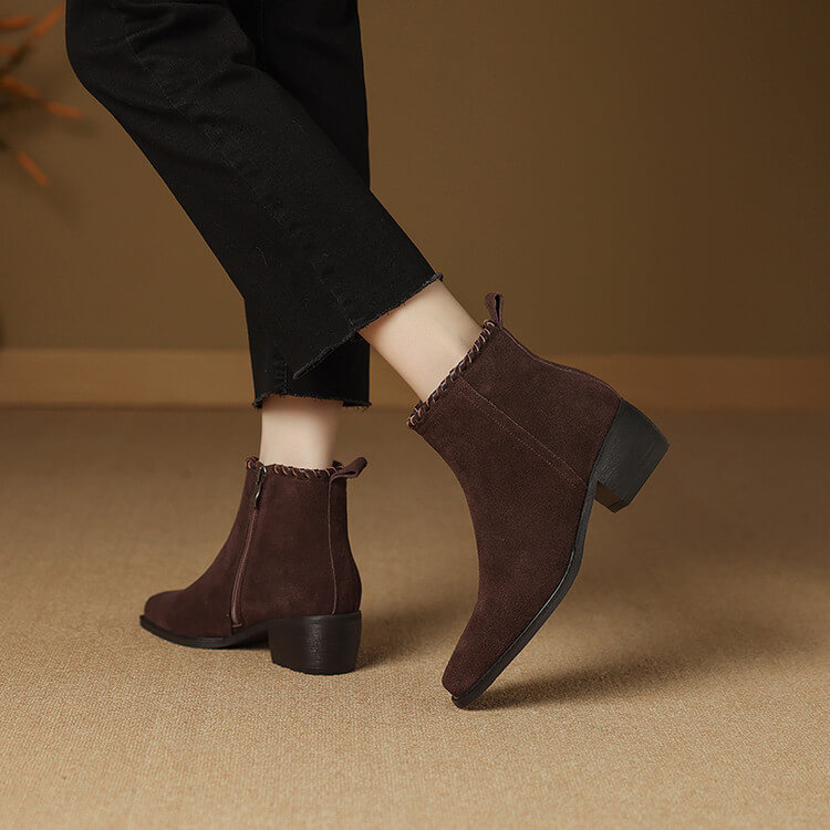 Isyou ibeauty Suede Square-Toe Ankle Boots Y2753 Boots Y2753