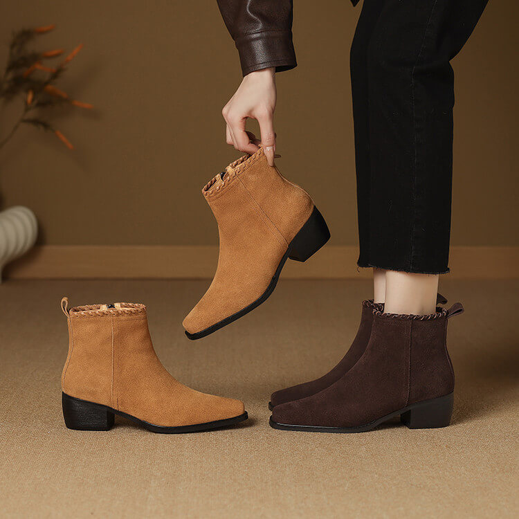 Isyou ibeauty Suede Square-Toe Ankle Boots Y2753 Boots Y2753