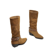 Handmade Suede Mid-Calf Boots with Buckle Strap and Block Heel Y2749 Boots Y2749
