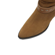 Handmade Suede Mid-Calf Boots with Buckle Strap and Block Heel Y2749 Boots Y2749