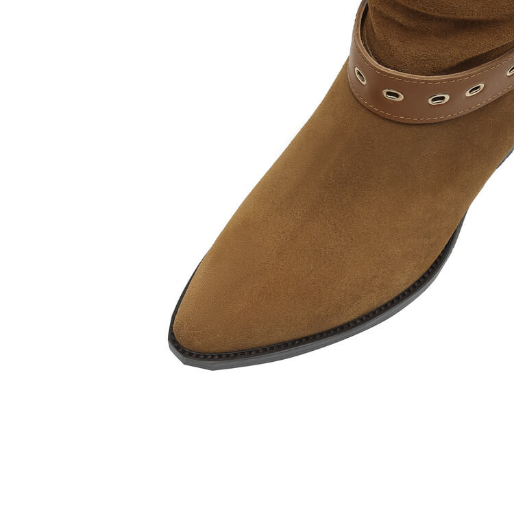 Handmade Suede Mid-Calf Boots with Buckle Strap and Block Heel Y2749 Boots Y2749