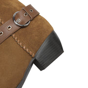 Handmade Suede Mid-Calf Boots with Buckle Strap and Block Heel Y2749 Boots Y2749