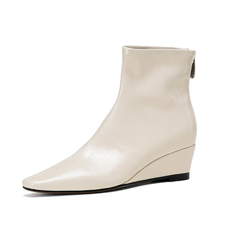 Elegant Pointed-Toe Wedge Ankle Boots - Oiled Lambskin Y2765 Boots Y2765 Beige Leather lining US5/EU34