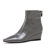 Elegant Pointed-Toe Wedge Ankle Boots - Oiled Lambskin Y2765 Boots Y2765 Grey Leather lining US5/EU34