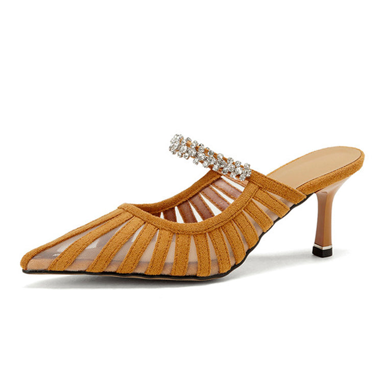 Women's Pointed Toe Mesh Mules with Kitten Heel Y2901