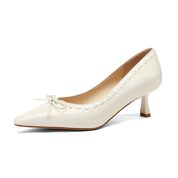 Leather Kitten Heel Pumps with Bow Detail Y2889