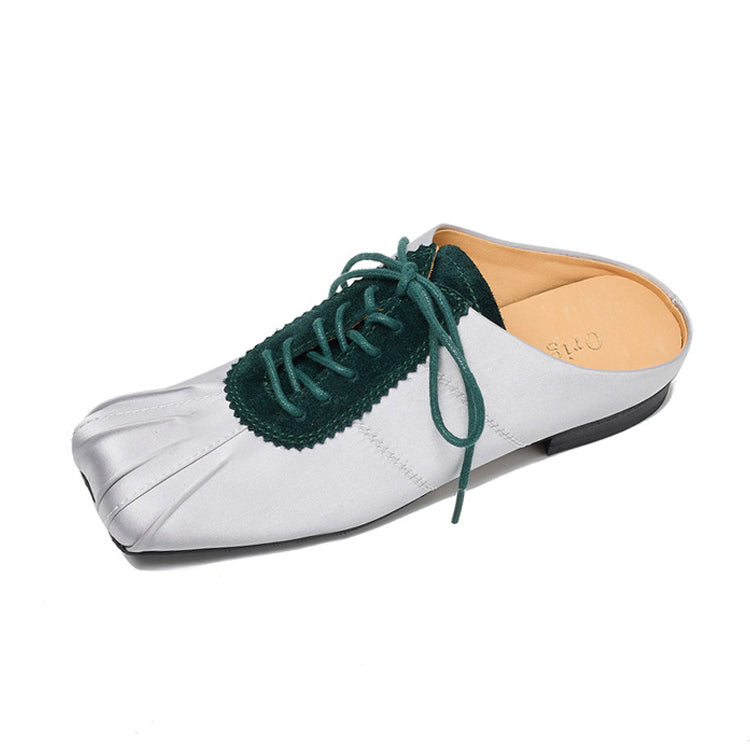 Shell-Toe Satin & Plush Lace-Up Mule Flats Y2882