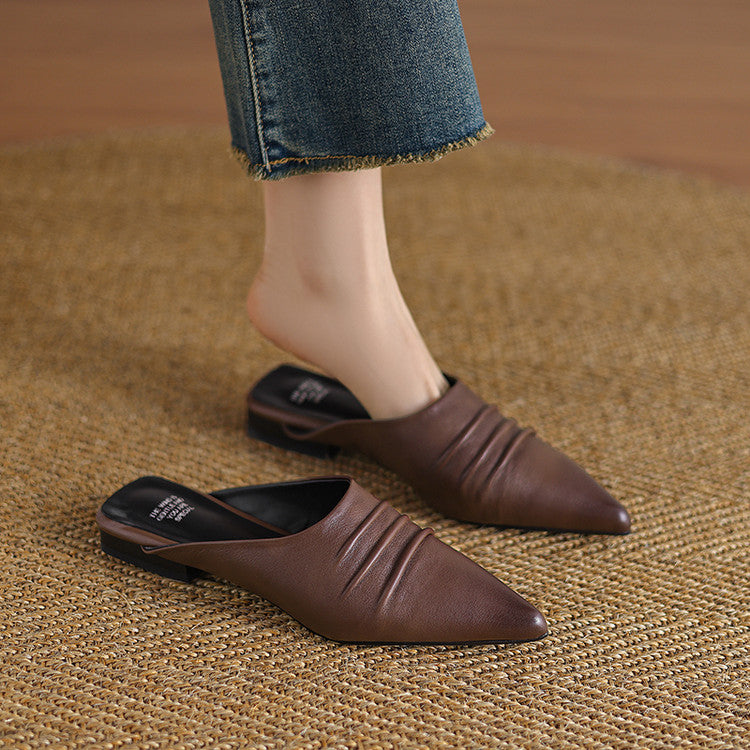 Soft Sheepskin Pointed-Toe Mules Y2855
