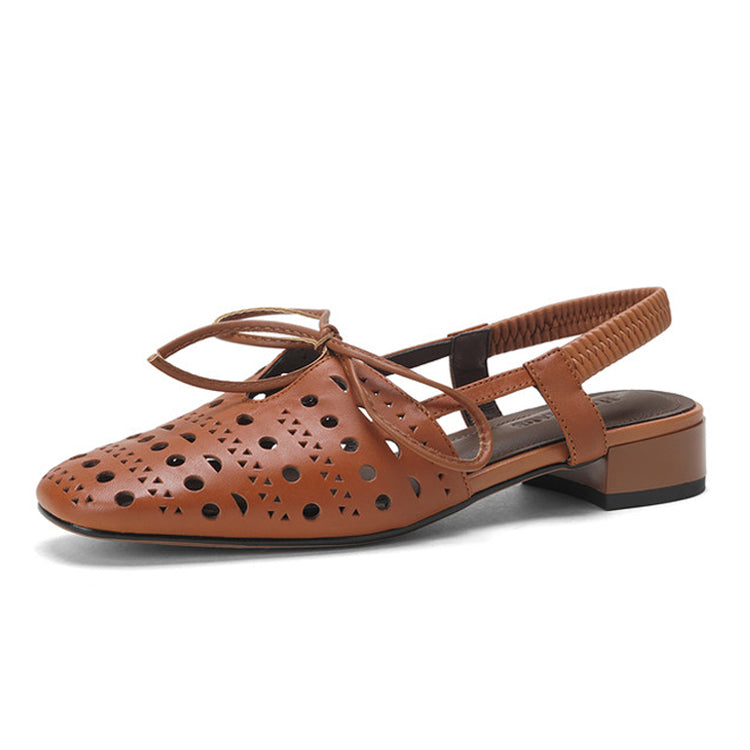 Cutout Leather Slingback Flats Y2807