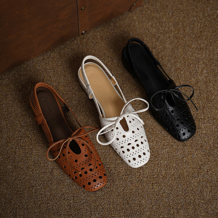 Cutout Leather Slingback Flats Y2807