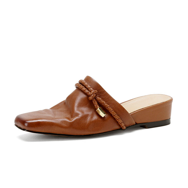 Washed Leather Mules with Braided Strap Detail Y2811