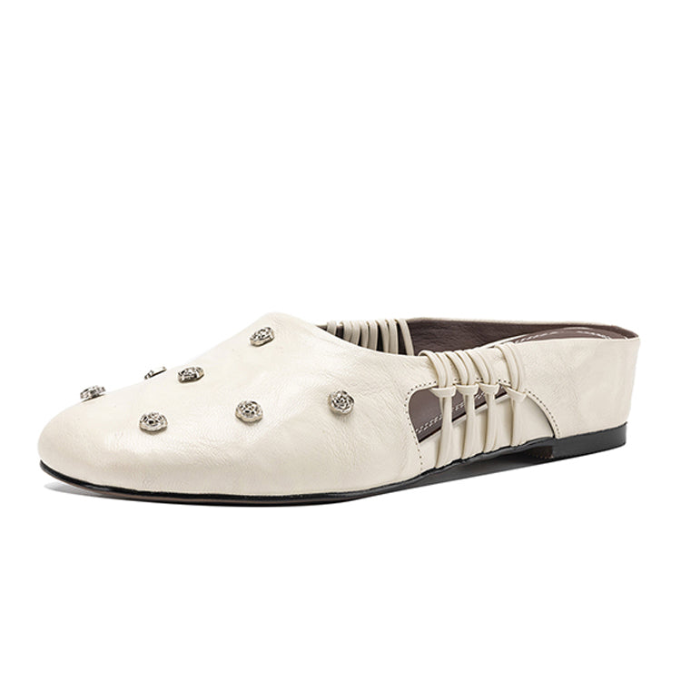 Studded Lambskin Mules with Gathered Side Detail Y2810