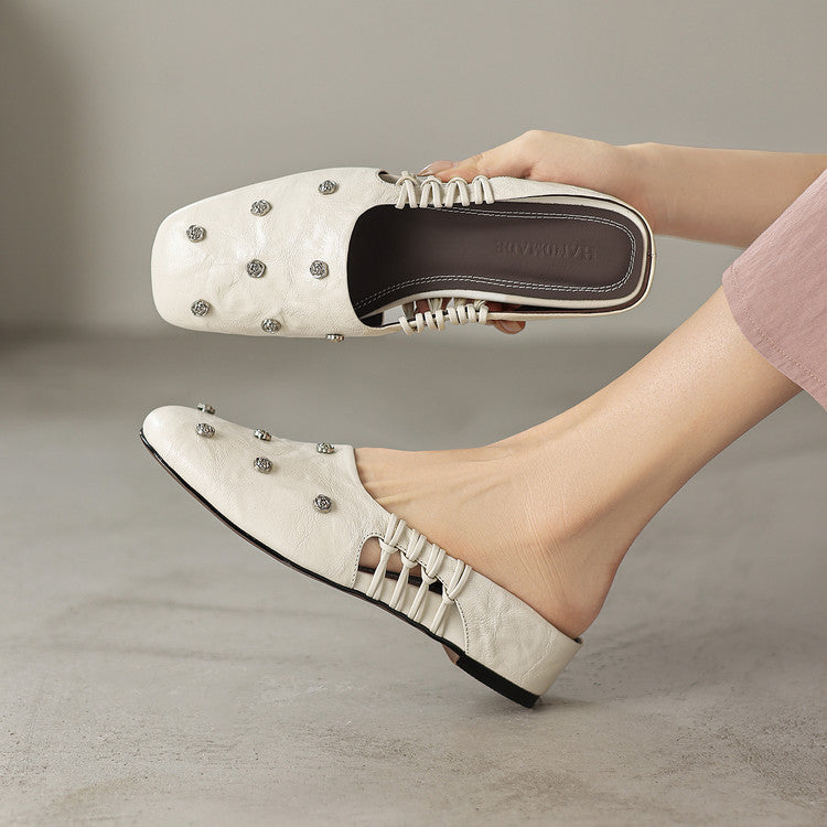 Studded Lambskin Mules with Gathered Side Detail Y2810