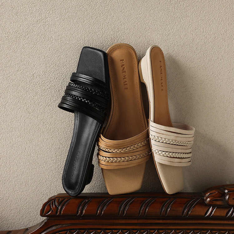 Braided Leather Slide Sandals Y2829