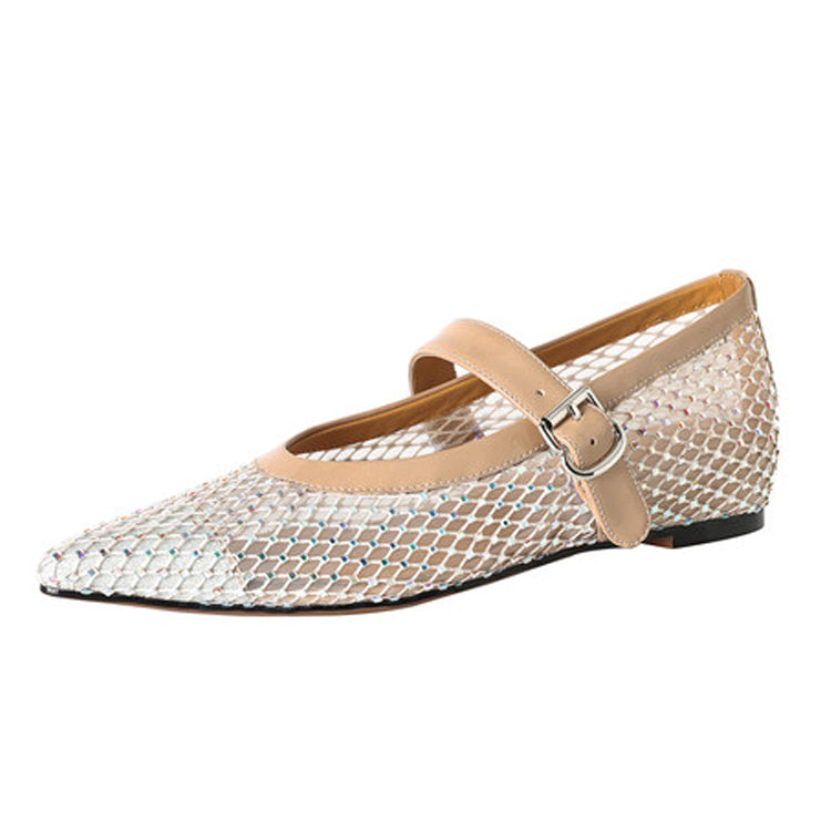 Sequin Embellished Check Mesh Mary Janes Y2777