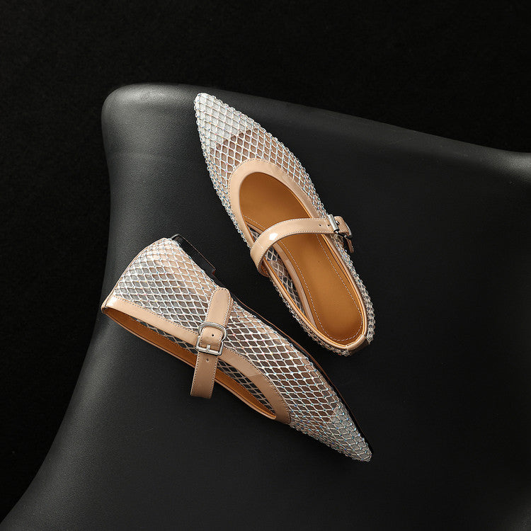 Sequin Embellished Check Mesh Mary Janes Y2777
