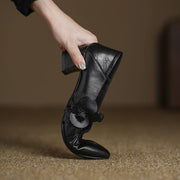 Handcrafted Genuine Leather Mary Jane Block Heels with Floral Detail Y2729 Mary Janes Y2729