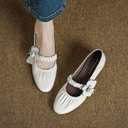 Handcrafted Genuine Leather Mary Jane Block Heels with Floral Detail Y2729 Mary Janes Y2729