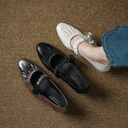 Handcrafted Genuine Leather Mary Jane Block Heels with Floral Detail Y2729 Mary Janes Y2729