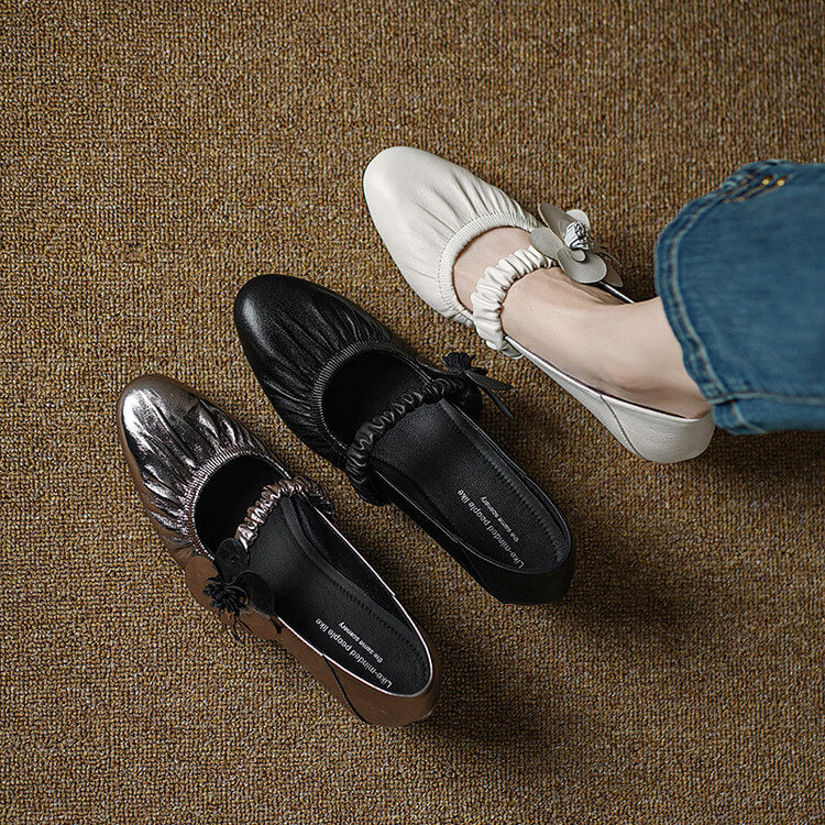 Handcrafted Genuine Leather Mary Jane Block Heels with Floral Detail Y2729 Mary Janes Y2729