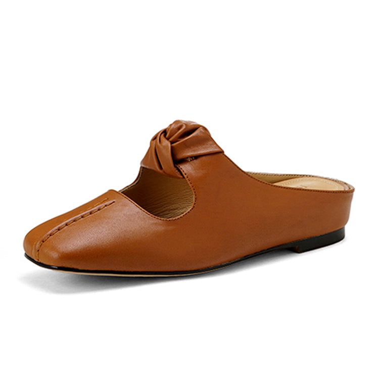 Leather Mary Jane Mules with Twisted Knot Detail Y2817