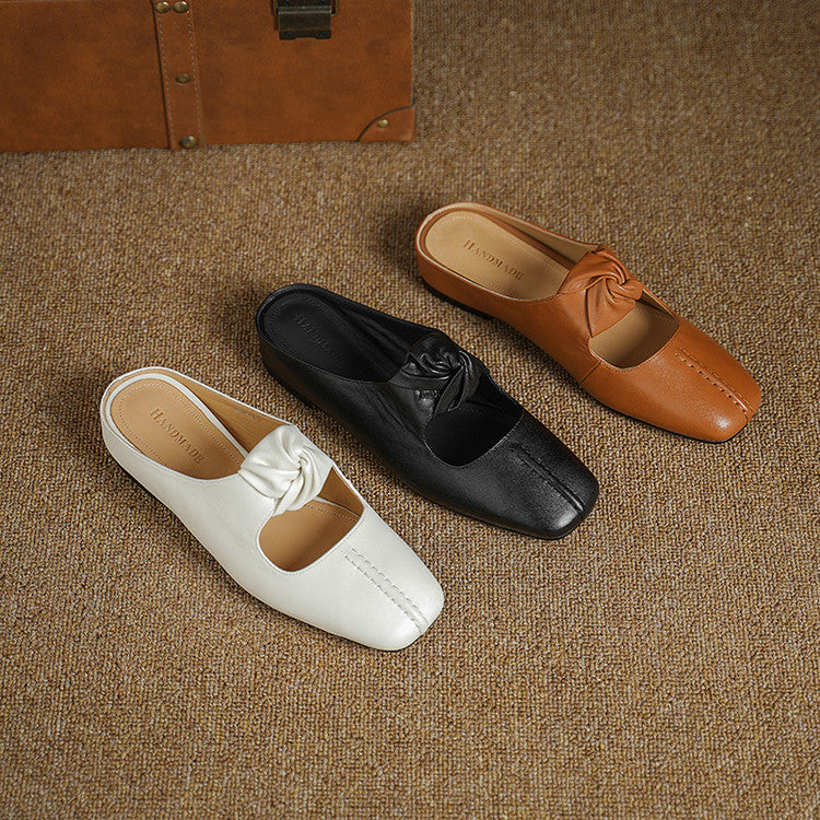 Leather Mary Jane Mules with Twisted Knot Detail Y2817