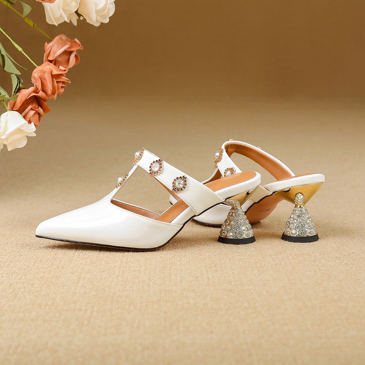 Crystal Heel Leather Mary Jane Mules with Sculptural Heel Y2820