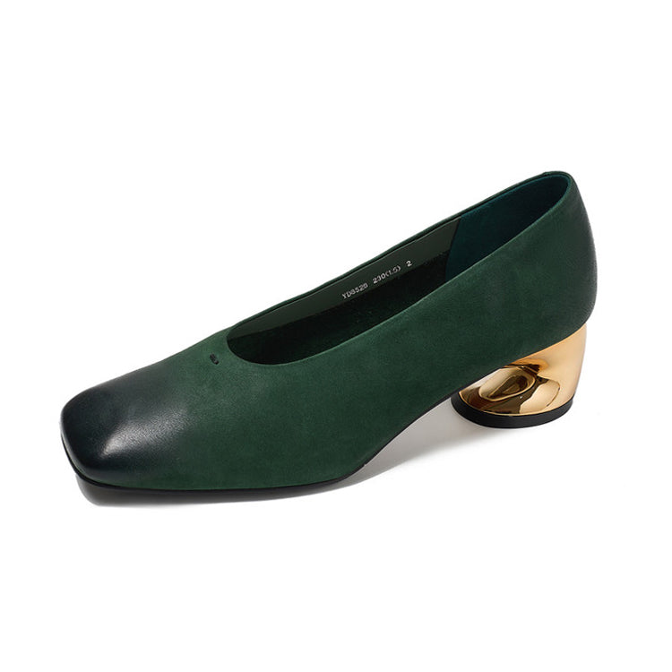 Architectural Nubuck Pumps with Sculptural Gold Heel Y2885