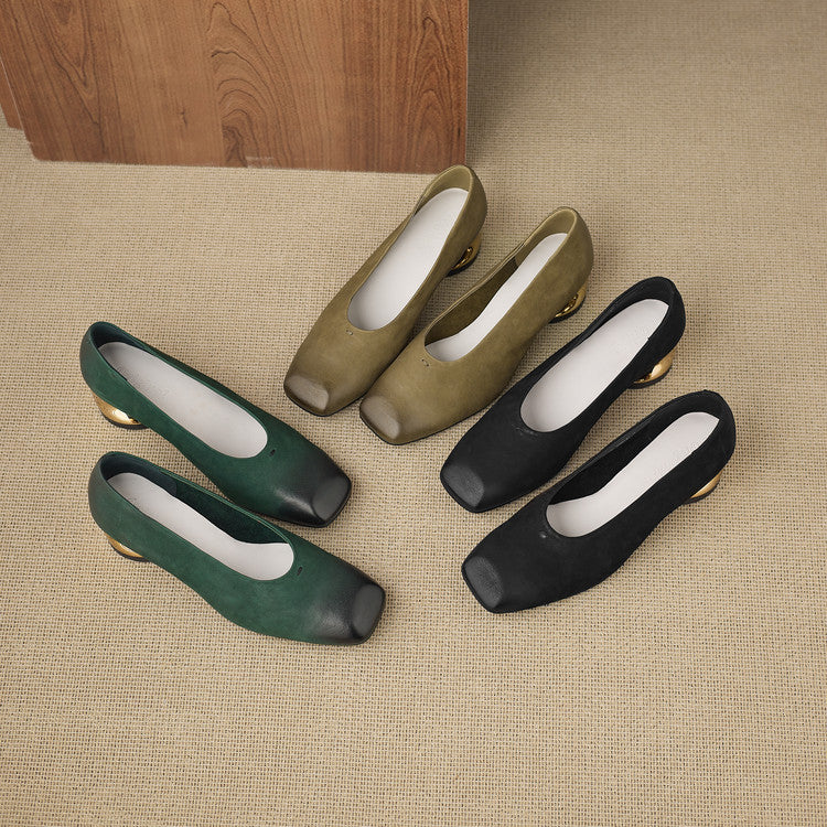 Architectural Nubuck Pumps with Sculptural Gold Heel Y2885