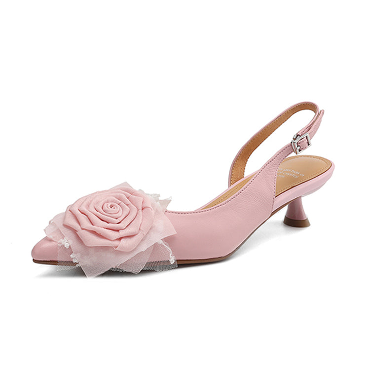 Handcrafted Rosette Slingbacks with Kitten Heel Y2847