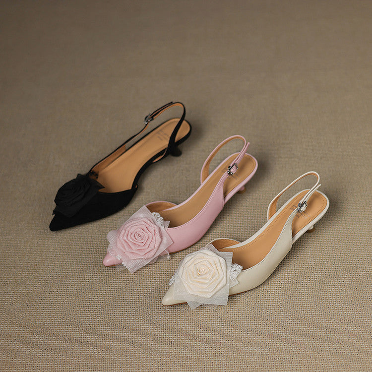 Handcrafted Rosette Slingbacks with Kitten Heel Y2847