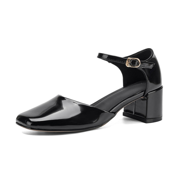 Pearlescent Leather Block Heel Pumps Y2790