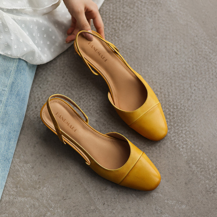 Vintage-Inspired Leather Slingback Shoes Y2842