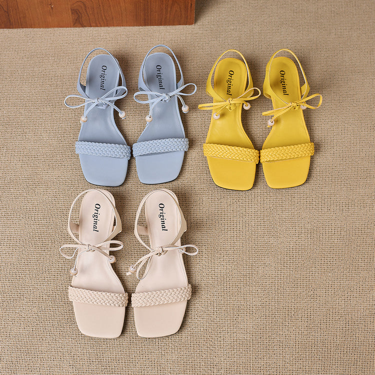 Handwoven Sheepskin Sandals with Pearl Tie Ankles Y2887