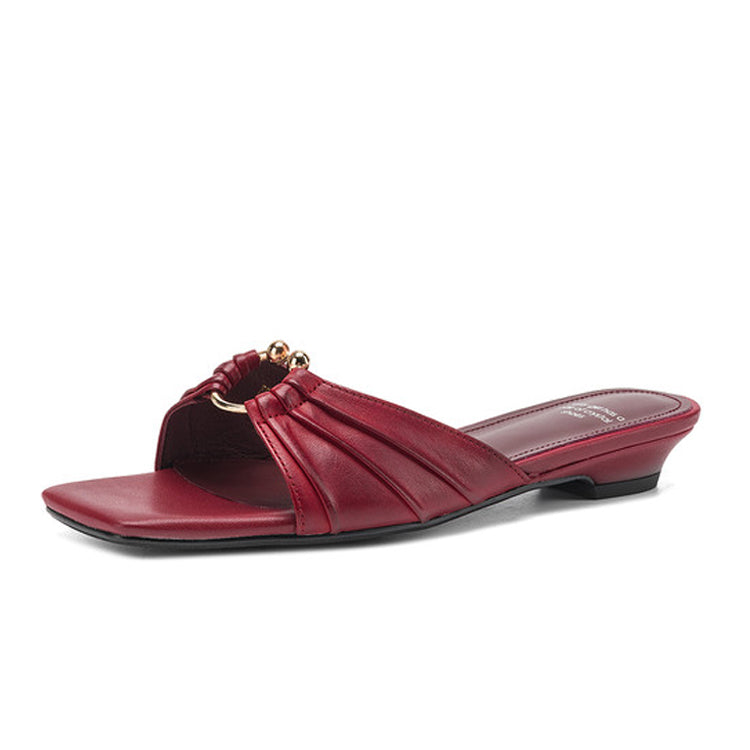Minimalist Leather Slide Sandals with Twisted Detail Y2835