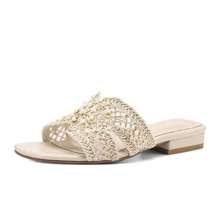 Elegant Silk-Woven Slide Sandals Y2860