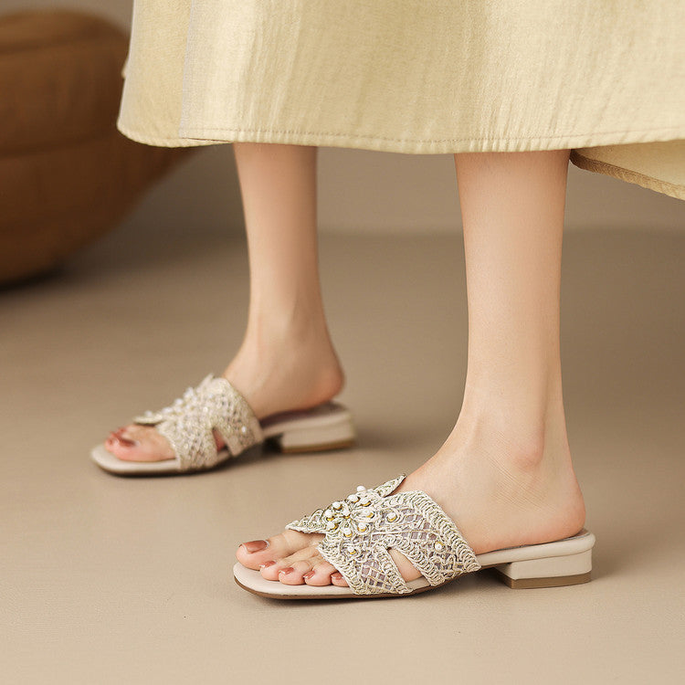 Elegant Silk-Woven Slide Sandals Y2860