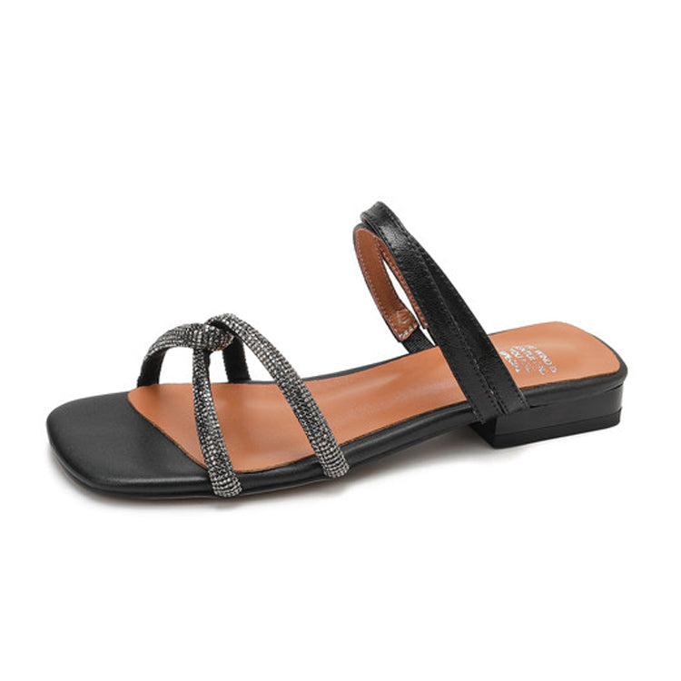 Convertible Sheepskin Crystal-Strap Sandals Y2864