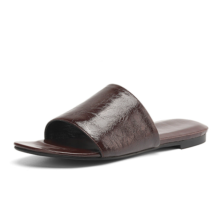 Minimalist Sheepskin Flat Slide Sandals Y2803